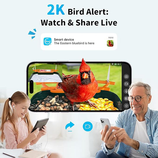 Bird Feeder with Camera and Bath, Dual-Lens 2K HD Video, AI Bird Identification, Solar Powered, Instant Alerts, IP66 Weatherproof - Best Gifts for Bi rd Lovers