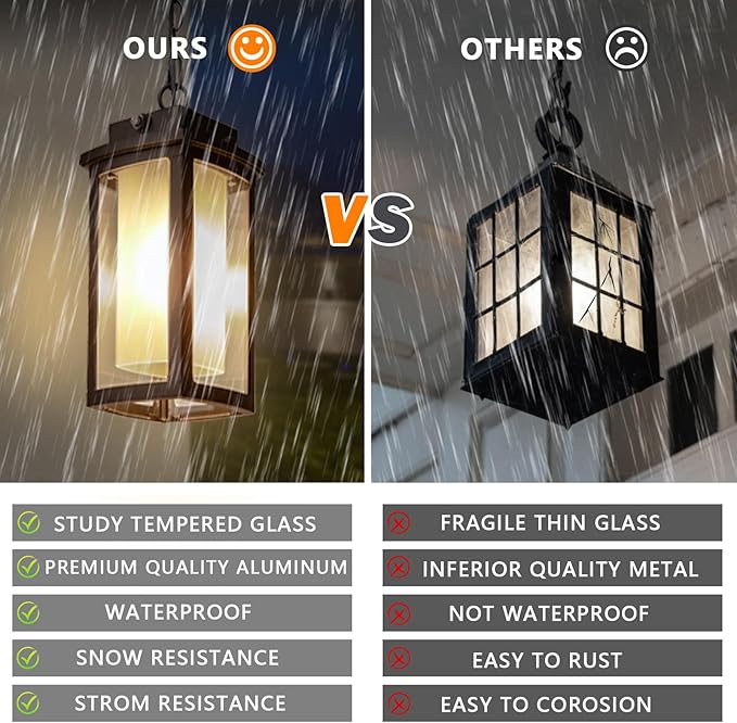 JYZ Dusk to Dawn Outdoor Hanging Light, Exterior Pendant Lantern Dusk Till Dawn, Modern Contemporary Indoor Outdoor Chandelier Lamp Ceiling Mount for Front Porch Gazebo Patio Garden Pergola