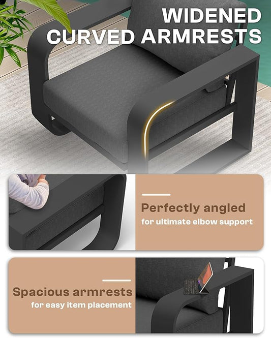 Aluminum Outdoor Patio Furniture Set 4 Piece, Oversized Patio Conversation Sets Widened Armrest & Ultra-Thick Cushions, Deep Seating Modern Sectional Furniture for Backyard, Deck, Graphite