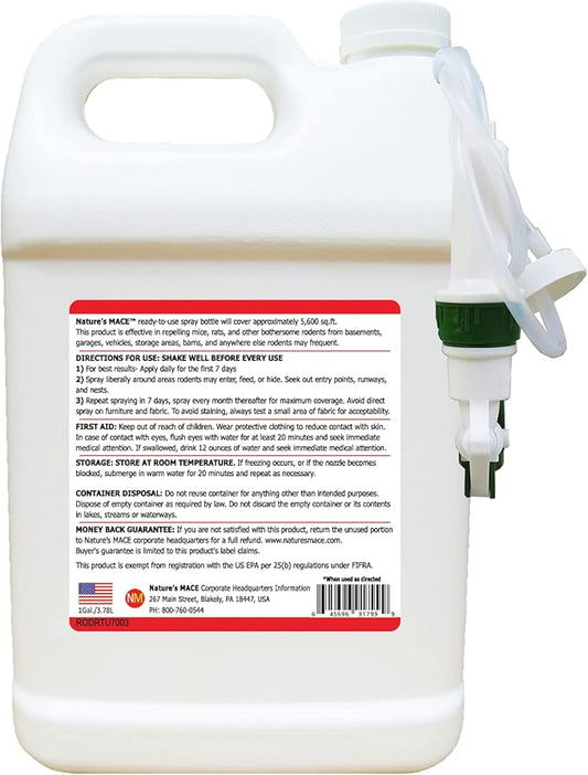Nature's MACE 1 Gal Rodent Repellent Spray, Mouse & Rat Control for Car Engines, Repel Mice, Indoor & Outdoor Spray, Stop Rodent Damage in House, Car, RV, Attic, Garage, Stops Nesting & Wire Chewing
