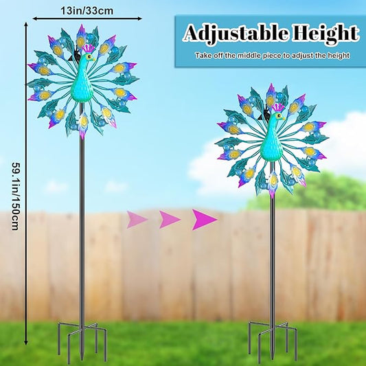 Metal Outdoor Wind Spinner, 2-Way Wind Sculpture Spinner with Metal Stake, Waterproof 360 Degrees Kinetic Windmill Art Decoration for Patio Garden Lawn (Peacock B)