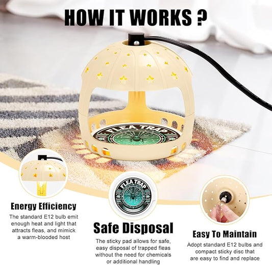 Flea Traps for Inside Your Home, 2025 Flea Treatment for Home, Electric Flea Killer for House Indoor, 2 Packs Flea Light Traps w/ E12 Bulbs & 10 Sticky Discs