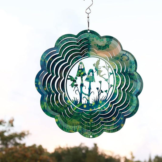 Spring Song Fairy Garden Wind Spinner, Stainless Steel, Kinetic Art, Indoor/Outdoor Hanging Decor