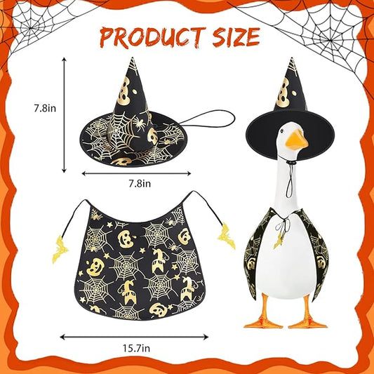 Halloween Porch Goose Outfits for 23" Lawn Statue - Cute Witch Hat & Cape Set for Concrete/Plastic/Cement Goose Statue, Halloween Accessory for Garden Yard Patio Decor