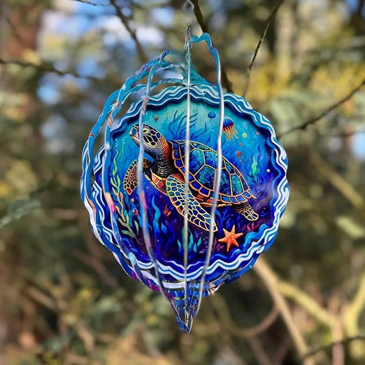Sea Turtle Wind Spinner, 3D Hanging Stainless Steel Garden Spinner, Wind Spinner Hanging for Outdoor & Indoor Décor, Unique Gifts for Yard Garden Decoration or Patio Décor (Sea Turtle)