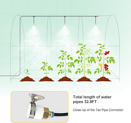 GOJOOASIS Greenhouse with Water System Outdoor Green House for Outside Winter Heavy Duty Large Walk-in Tunnel Portable Greenhouses for Backyard Plants Shed (10'x7'x7' w/Irrigation System)