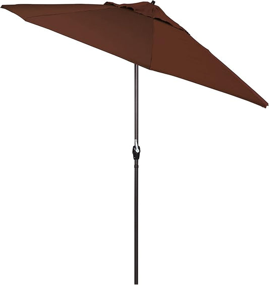 California Umbrella 9' Round Sunbrella Aluminum Outdoor Deck, Pool or Patio Umbrella, Crank Lift, Auto Tilt, Bronze Pole, Bay Brown