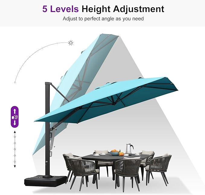 PURPLE LEAF 10' X 13' Rectangle Patio Umbrella Large Outdoor Aluminum Offset Umbrella with 360-degree Rotation Cantilever Umbrella for Garden Deck Backyard Pool, Turquiose Blue