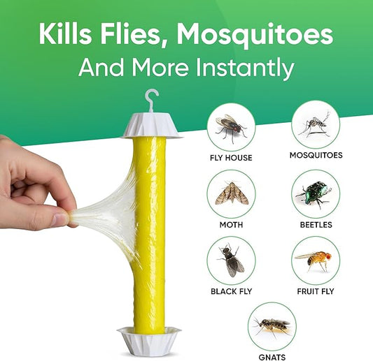 Sticky Fly Trap Indoor & Outdoor | Hanging Fly Stick for Gnats, Flies, Wasps, Mosquitoes & Other Flying Bugs | Sticky Bug Traps | Home Pest Control | Flying Insect Trap Rolls - 4-Pack | Ucatch