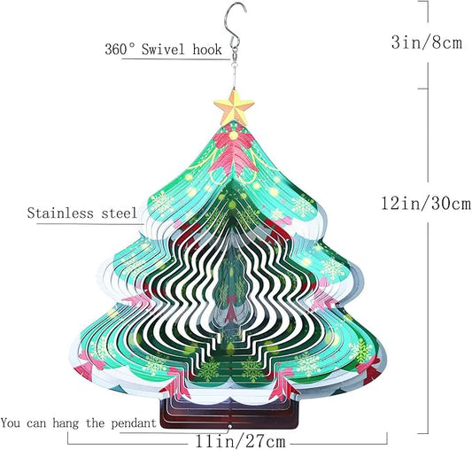 Christmas 3D Wind Spinners Ornament, 12in Large Stainless Steel Outdoor Christma Tree for Winter Indoor Garden Yard Crafts Ornaments Decoration(Chrismas Tree)