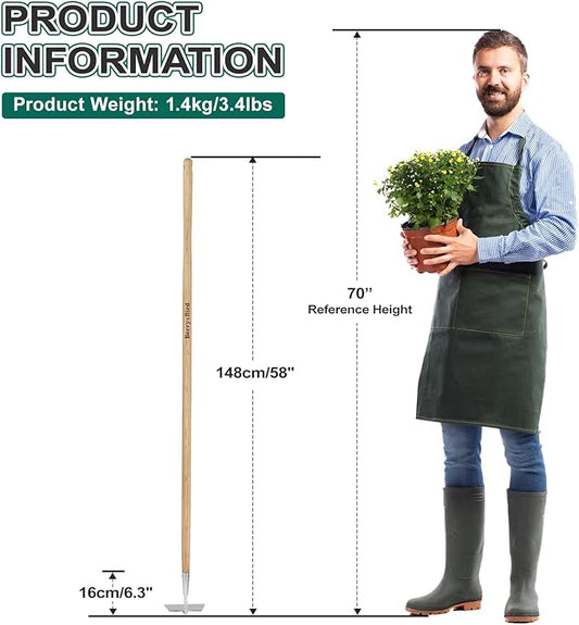 Berry&Bird Flat Edge Garden Hoe, 58'' Hoes Garden Tool with Long Wood Handle, Stainless Steel Weeding Hoe, Heavy Duty Weeder Hoe Tool for Gardening Digging Soil Loosening, Edging & Cultivating