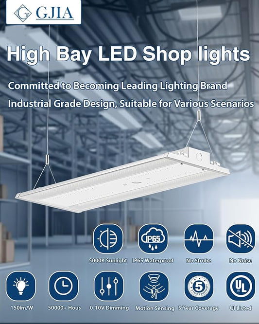 400W 4FT Linear High Bay LED Shop Lights,2-Pack of Adjustable 400W/320W/240W/100W, 60,000LM LED High Bay Lights, 150LM/W, 0-10V Dim, 120-277V, 5000K Daylight for Warehouse Workshops - UL