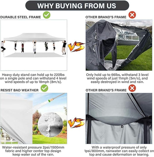 COBIZI 13x26 Pop Up Canopy with 6 Sidewall,Heavy Duty Canopy UPF 50+ All Season Wind Waterproof Commercial Outdoor Wedding Party Tents for Parties Canopy Gazebo with Roller Bag(13 x 26 ft White)