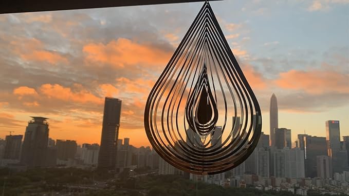 Wind Spinner Outdoor Metal Decorations, Silver Wind Spinners for Yard and Garden,3D Mirror Stainless Steel Hanging Wind Sculptur Chime Indoor Outdoor Garden Decoration Worth Gift (Drop)