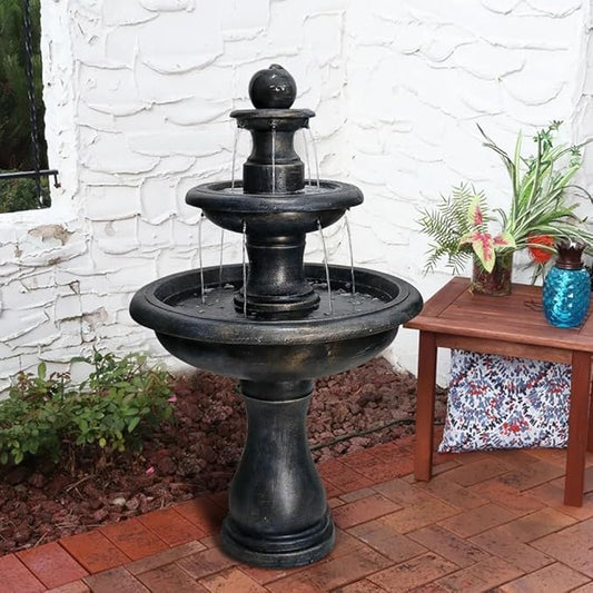 45.2inches High Outdoor Water Fountain, Concrete Outdoor Waterfall Fountain with Pump for Yard Garden Patio Backyard Deck Relaxation Decor - Black