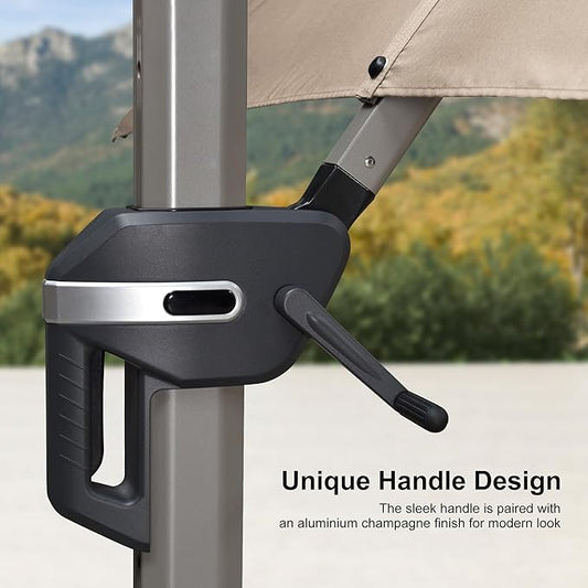 PURPLE LEAF Patio Umbrella with Base Included, 9ft Outdoor Aluminum Cantilever Umbrella with 360° Rotation, Aluminum Large Offset Umbrella for Outdoor Garden Pool, Beige