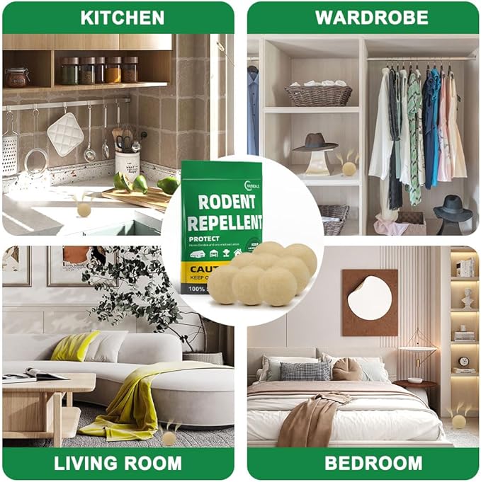 Rodent Repellent Balls Indoor/Outdoor Mice Repellent Indoor, Rat Repellent for Outside, Outdoor Mouse Repellant, Peppermint Balls for Rodents, Rat Repeller for Car Engines 12Pack