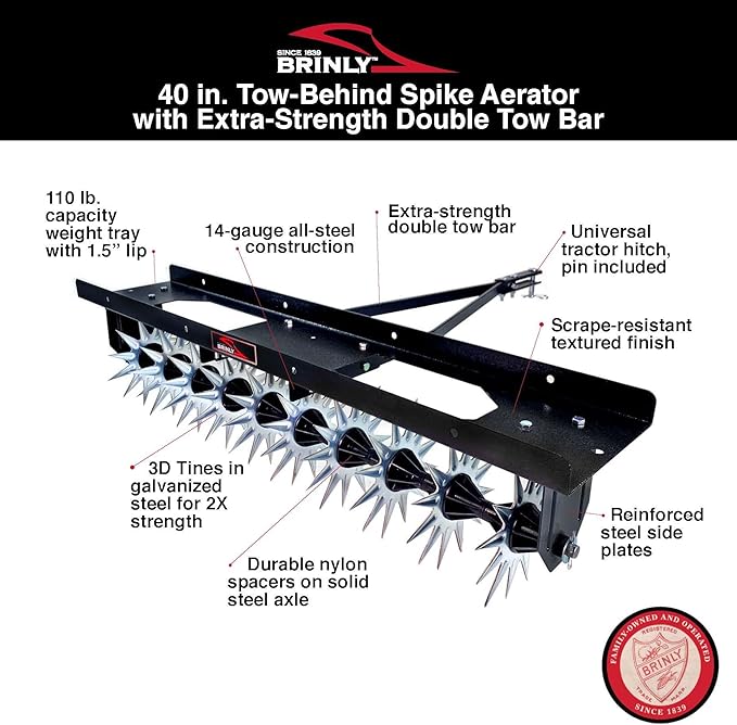 Brinly SA2-40BH-P2 40" Tow Behind Spike Aerator with Double Tow Bar
