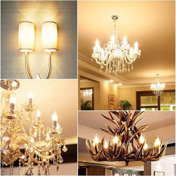 Hizashi LED Candelabra Bulbs 60 watt Equivalent 2700K Soft Warm White, Dimmable Chandelier Light Bulbs, 90+ CRI 6W 550LM, CA11 Flame Tip E12 LED Candle Bulb, UL Listed - 12 Pack