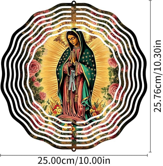 Virgin Mary Prayer Wind Spinner, Metal Wind Spinners Outdoor Indoor, Virgin Mary Rose Hanging Garden Decor for Outside, Stainless Wind Spinners for Yard and Garden 10 inch 3D (25.76X25 CM)