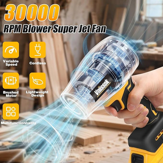 Electric Cordless Leaf Blower Dust Blower for DEWALT 20V Battery, High-Speed Motor Handheld Jet Fan Air Blower for Patio Cleaning, Lawn Care, Blowing Leaves and Dust (Brushed Leaf Blower)