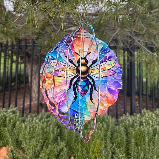 Bee Wind Spinner, 3D Hanging Stainless Steel Garden Spinner, Wind Spinner Hanging for Outdoor & Indoor Décor, Unique Gifts for Yard Garden Decoration or Patio Décor (Bee)