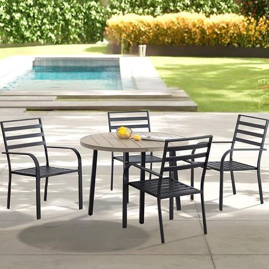 Outdoor Dining Chairs Set of 2, Aluminum Frame Stackable Patio Dining Chairs with Armrest, Wrought Iron Patio Bistro Chairs for Lawn, Backyard, Garden, Porch