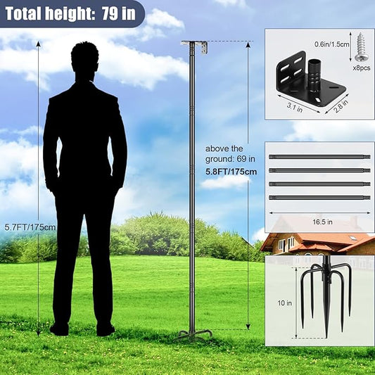 Gtongoko Smart Bird Feeder Pole 79 Inch Bluebird House Pole for Outdoors Weather Station Heavy Duty Metal Mounting Kit Adjustable Bird Feeder Stand Black