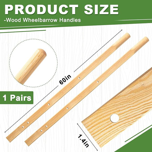 Gisafai 1 Pair Wood Wheelbarrow Handles 60'' Heavy Duty Hardwood Wheelbarrow Replacement Handles Kit with Tough Seal Coat and Pre Drilled Holes