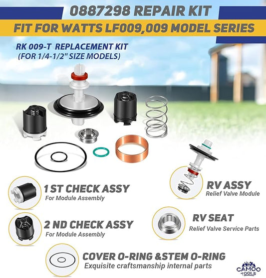 0887298 Total Repair Kit Replacement for watts LF009/009 series Reduced Pressure Zone (Fit 1/4-1/2 Inch Models)