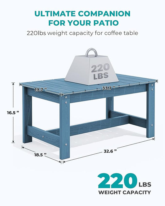 SERWALL Patio Coffee Table, HDPE Rectangle Outdoor Coffee Table Set of 2, Navy