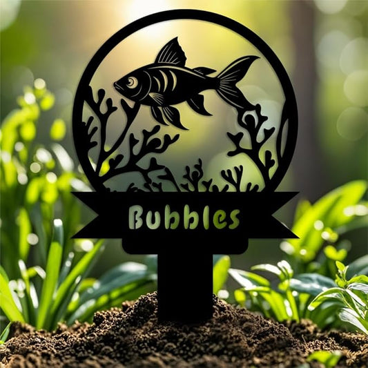Custom Fish Metal Memorial Plque,Personalized Fish Remembrance Stake,Fish Loss,Grave Markers,Outdoor Garden Yard Sign 12inch
