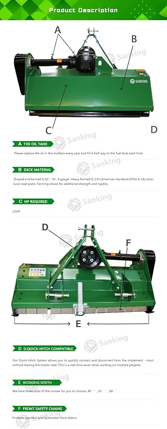 68" Tractor Heavy Duty Flail Mower 3 Point Mowing Attachment Farm Equipment