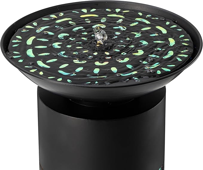 Glitzhome Modern Black Metal Cutout Water Fountain - 36'' Outdoor Bird Bath Fountain with LED Light & Pump - Freestanding Waterfalls Garden Fountains for Patio Backyard Porch Patio Decor