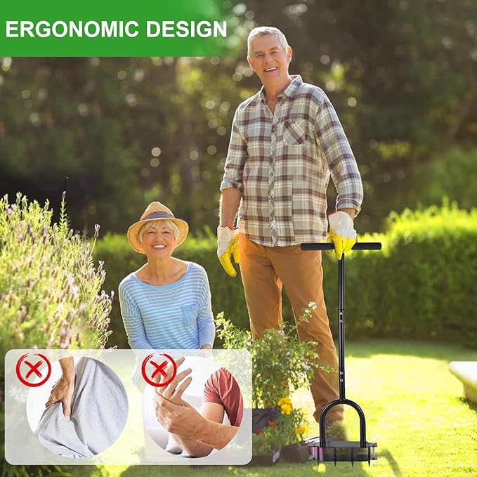 Lawn Aerator - Aerator Lawn Tool, Manual Metal Spike Lawn Aerator Tool with Spring, Automatic Dirt and Leaf Clean Design, Yard Aerator for Lawn for Loosening Soil, Garden Tool