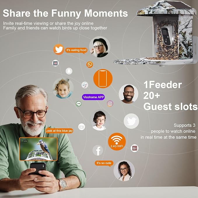 DCT Smart Bird Feeder with Camera: 1080P HD AI Identify 11K+ Species Weatherproof Squirrel Alert APP Control 2-Way Audio for Bird Lovers Garden/Backyard Outdoor Watching Gift