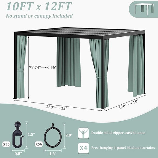 Gazebo Universal Replacement Privacy Curtain,10'×12' Gazebo Outdoor Waterproof Curtains, 4-Panels Sidewall Curtains with Double Zipper for Patio Canopy, Garden and Backyard (Curtain Only)