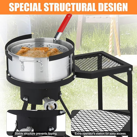 Outvita 30Qt Turkey Deep Fryer & 10QT Fish Fryer Kit w/Baskets, Aluminum Fish & Seafood Boiler Steamer with 55,000 BTU Propane Gas Burner & Additional Prep Table, Ideal for Outdoor Fry