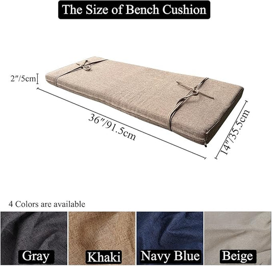 36 x 14 Inch Piano Bench Cushions for Indoor Furniture with Ties Non Slip Kitchen Dining Room Bench seat Cushion for Shoe Storage Ottoman Window Settee Pad,Khaki