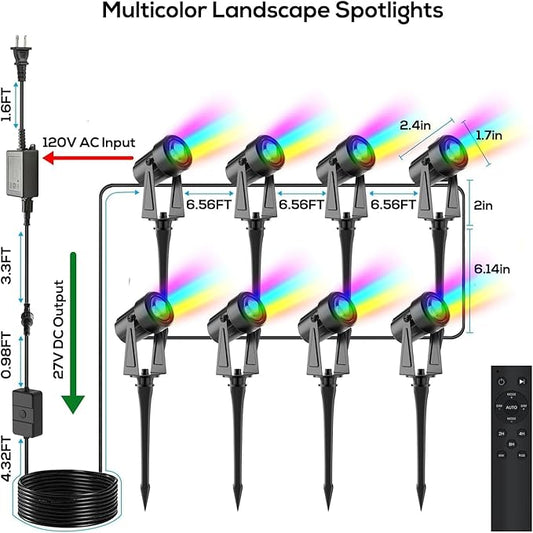 SUNTHIN Outdoor Landscape Lighting with Remote, RGBW Color Changing Spot Uplights, 16 Pack
