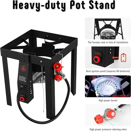 30 Qt Turkey Fryer with Basket & 10QT Fish Fryer Kit, 50,000 BTU Outdoor Propane Burner, CSA Certified, Auto Ignition, 10 PSI Regulator & Hose, for Thanksgiving Day Gathering