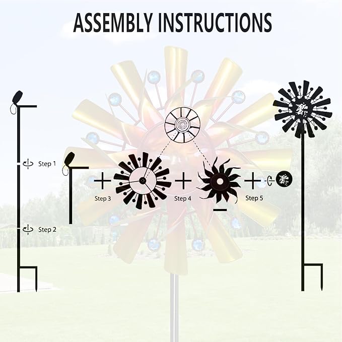 Solar 46" Sunflowers Wind Spinners for Yard and Garden, Metal Clearance Windmill Kinetic Outdoor Decor, Wind Sculpture Yard Art Decorations for Patio, Lawn