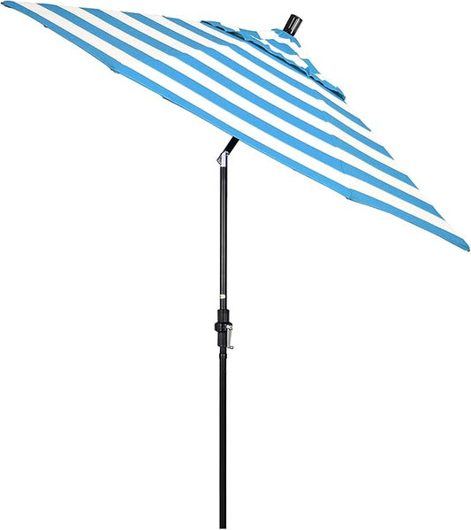California Umbrella 9' Round Aluminum Pole Fiberglass Rib Market Umbrella, Crank Lift, Collar Tilt, Black Pole, Sunbrella Spectrum Mist