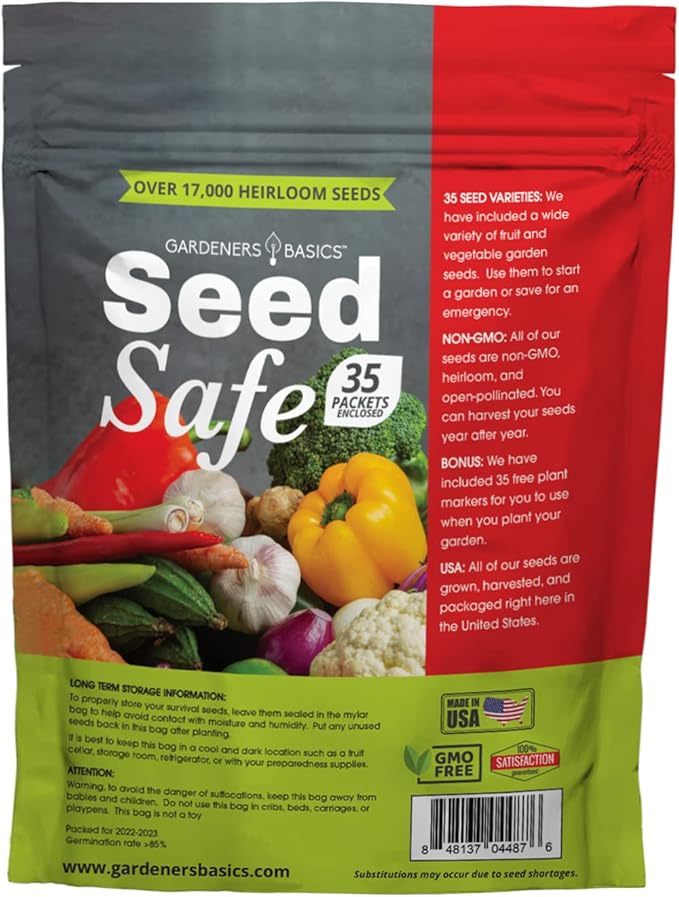 Gardeners Basics Seed Safe Kit β 35 Easy-to-Grow Heirloom Vegetable Seeds for Beginners β Non-GMO Garden Starter Set with 17,000+ Seeds β Perfect Gardening Gift for New Gardeners or Families