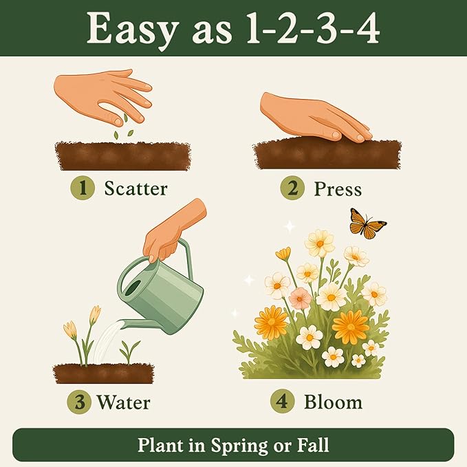 Seedboy Wildflowers for Pollinators Seed Mix – 8 oz Bulk Wildflower Seeds - 160,000+ Non-GMO Annual and Perennial Seeds for Bees Butterflies Hummingbirds – 47 Varieties Wild Flowers for Planting (8oz)