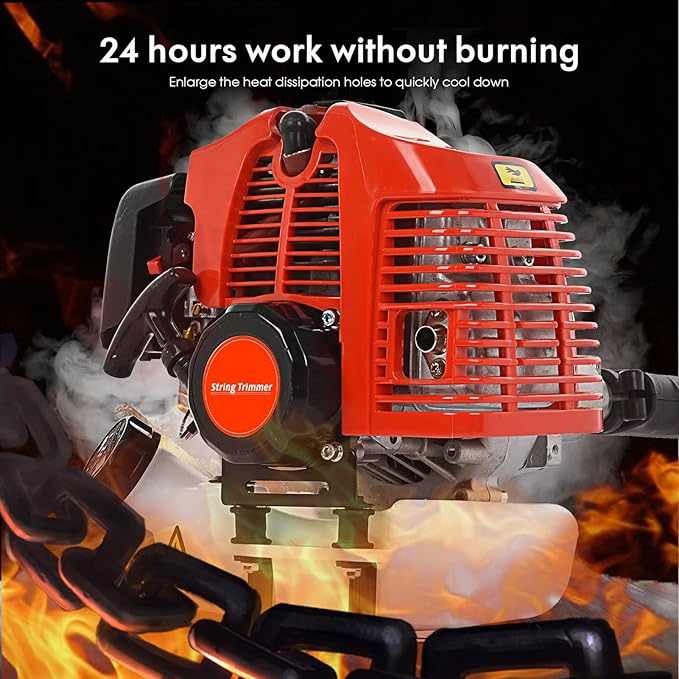 52cc Gas Powered 5-in-1 Multi-Functional Garden Tool, Powerful 2-Stroke Brush Cutter Hedge Trimmer Chainsaw Grass Strimmer, Long Reach Extension Pole, Full Guard Accessories Set (5-in-1)