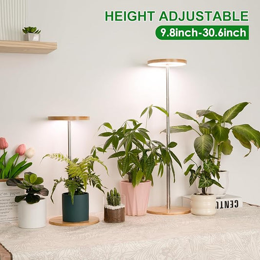 LORDEM Bamboo Grow Light, LED Plant Light for Indoor Plants Growing, Full Spectrum Bamboo Desk Growth Lamp with Automatic Timer for 4H/8H/12H, 4 Dimmable Levels, Height Adjustable