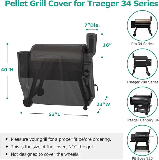 SunPatio Outdoor Waterproof Pellet Grill Cover Compatible with Traeger 34 Series Wood Pellet Grill and Smoker, Texas and More Full Length BBQ Barbecue Cover, All Weather Protection, Black