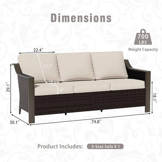 3 Piece Wicker Patio Conversation Set, All-Weather Use Outdoor Wicker Sofa with 2 PE Rattan Swivel Chair, Removable Water-Resistant Cushion, Ideal for Porch, Backyard, Balcony, Poolside, Beige