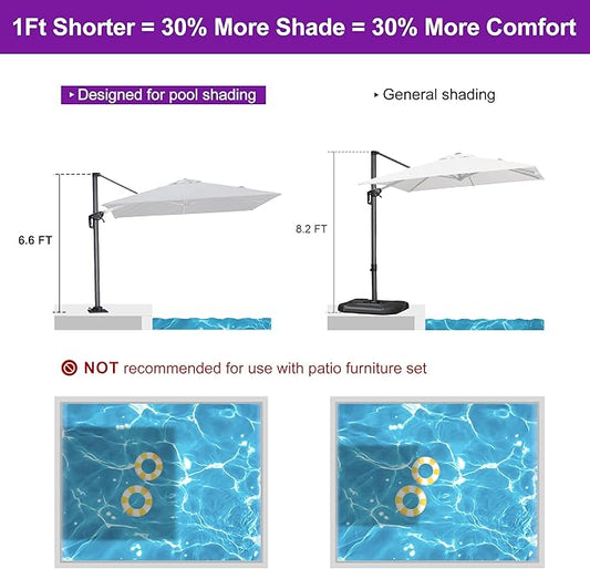 PURPLE LEAF 8' X 8' Patio Umbrella with In-ground Base for Pool 7' High Offset Outdoor Cantilever Umbrella Swimming Pool Umbrella with 360°Rotation for Poolside Grey